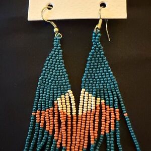 Chic Beaded Earrings - Teal and Coral